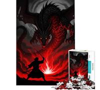 Puzzle 1000 pièces pour Adolescents Samouraï Contre Dragon ︰ Scène de Bataille épique - Puzzle 1000 pièces Anti-Stress - Jeu d'évasion - Idée Cadeau pour Noël ou Un Anniversaire (50x75cm)