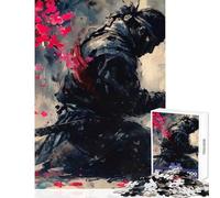 Puzzle 1000 pièces pour Adolescents Samouraï en Contemplation Devant des cerisiers en Fleurs Décoration intérieure Jouet Cadeau d'anniversaire Jeu de Construction Interaction Parent-Enfant 50x75cm