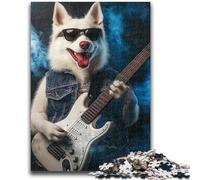 Puzzle 1000 pièces pour Adolescents Samoyède Jouant de la Guitare Jeu Stimulant et Jeu Familial Décoration Murale Cadeaux d'anniversaire et de Noël Uniques 50x75cm