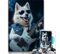 Puzzle 1000 pièces pour Adolescents Samoyède Jouant de la Guitare, Jouet éducatif Anti-Stress, Cadeau pour Amis et Famille (Taille 75x50cm)
