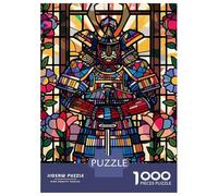 Puzzle 1000 Pièces pour Adolescents Samurai in Stained Glass with Flowers Puzzle Adulte - Jeu De Construction - Difficile - Cadeau Unique pour Anniversaire Et Noël 52x38cm/1000pcs