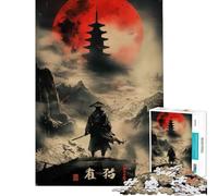 Puzzle 1000 pièces pour Adolescents Samurai Solitude Lune Rouge Défi éducatif Anti-Stress Jouet éducatif Convient aux 14 Ans et Plus (38x26cm)