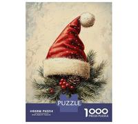 Puzzle 1000 Pièces pour Adolescents Santa Hat on Pine Branch Puzzles pour Adultes, Jouet, Décoration Murale, Art Mural, Idéal comme Cadeau pour Toute La Famille 70x50cm/1000pcs