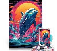 Puzzle 1000 pièces pour Adolescents Saut de Dauphin rétro Réduction du Stress intéressante Convient pour la décoration de Bureau 50x70cm
