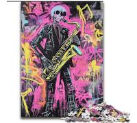 Puzzle 1000 pièces pour Adolescents, saxophoniste façon Basquiat, pour 14 Ans et Plus, pour s'amuser en Famille et Passer Une soirée Jeux, Collection d'artistes, Beaux-Arts (Taille 26x38cm)