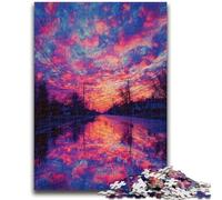 Puzzle 1000 pièces pour Adolescents, scène de Rue au Coucher du Soleil, Jeu éducatif pour Anniversaires et Noël, à partir de 14 Ans, 26x38cm