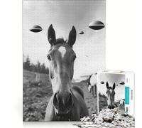 Puzzle 1000 pièces pour Adolescents Selfie de Cheval avec OVNI Jeu de réflexion découpe de précision Cadeau Original pour Un Anniversaire ou Noël 38x26cm
