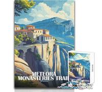 Puzzle 1000 pièces pour Adolescents - Sentier des monastères des Météores en Grèce - Illustration - Design Magnifique - Jeu Difficile et Anti-Stress - Dimensions 38x52cm