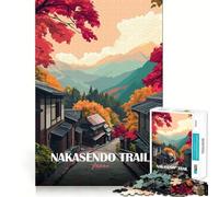 Puzzle 1000 pièces pour Adolescents Sentier Nakasendo Paysage d'automne au Japon Découpe précise Jeu d'art et de réflexion Activité relaxante pour Un Anniversaire (50x75cm)