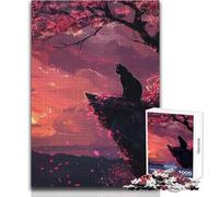 Puzzle 1000 pièces pour Adolescents - Silhouette de Chat Noir sous des cerisiers en Fleurs - Jeu éducatif Stimulant - Cadeau pour Femmes et Hommes (Taille 50x75cm)