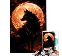 Puzzle 1000 pièces pour Adolescents Silhouette de Loup sur Fond de Lune Orange Jeu addictif pour développer la Patience Jeu Amusant pour Toute la Famille Idée Cadeau et Jouet (Dimensions 75x50cm)
