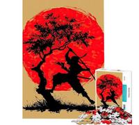 Puzzle 1000 pièces pour Adolescents Silhouette de Ninja avec Soleil Rouge et Arbre Jeu de détente Jouet intellectuel et activités familiales (50x75cm)