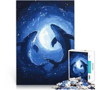 Puzzle 1000 pièces pour Adolescents Silhouettes de Baleines sous la Lune Jeux éducatifs avec Affiche et Feuille de Questions correspondantes 50x70cm