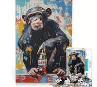 Puzzle 1000 pièces pour Adolescents Singe Assis Buvant de l'eau Jouet à Monter soi-même améliore la mémoire avec des pièces de Formes aléatoires entièrement emboîtables 38x26cm