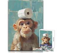 Puzzle 1000 pièces pour Adolescents - Singe avec du Papier Toilette sur la tête - Design Attrayant - Jeu pour améliorer la mémoire - Cadeau d'anniversaire - Dimensions : 38x26cm
