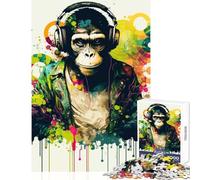Puzzle 1000 pièces pour Adolescents Singe Casque Audio Musique DJ décoration intérieure Jouet activité Artistique Cadeau Jeu Amusant pour développer Son Cerveau et sa dextérité Dimensions 38x52cm