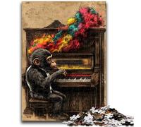Puzzle 1000 pièces pour Adolescents Singe Jouant du Piano pour Les 14 Ans et Plus Jeu de Quiz Activités Amusantes à la Maison, Cadeau d'anniversaire, Cadeaux de Voyage 50x75cm