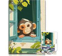 Puzzle 1000 pièces pour Adolescents - Singe regardant par la fenêtre - Design Attrayant - Jeu pour améliorer la mémoire - Cadeau d'anniversaire - Dimensions : 38x52cm