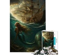 Puzzle 1000 pièces pour Adolescents Sirène et Bateau en mer déchaînée Défi éducatif Décoration Murale Jeux relaxants à partir de 14 Ans (50x75cm)