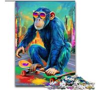 Puzzle 1000 pièces pour Adolescents, Skateboard Singe, Casse-tête pour décoration Murale, Cadeaux d'anniversaire et de Noël Uniques pour Les 14 Ans, 26x38cm
