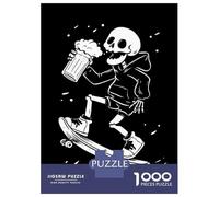 Puzzle 1000 Pièces pour Adolescents Skeleton Skateboarder with Beer Puzzles pour Adultes, Jeu De Réflexion, Assemblage De Motifs, Cadeaux d'anniversaire Et Cadeaux Uniques 70x50cm/1000pcs