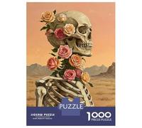 Puzzle 1000 Pièces pour Adolescents Skeleton with Roses Puzzles pour Adultes, Jouet, Décoration Murale, Art Mural, Idéal comme Cadeau pour Toute La Famille 38x26cm/1000pcs