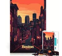 Puzzle 1000 pièces pour Adolescents Skyline de Boston au crépuscule Découpe précise Jeu d'exercice cérébral Temps de détente Cadeau d'anniversaire Amusant (38x52cm)