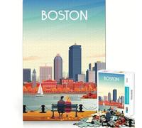 Puzzle 1000 pièces pour Adolescents Skyline de Boston avec Couple Jeu de réflexion,Jeu de lenteur,activité Amusante pour Un Anniversaire (38x26cm)