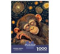 Puzzle 1000 Pièces pour Adolescents Sleeping Chimpanzee in Starry Night Style Puzzles pour Adolescents, Casse-tête, Jeu D'assemblage De Motifs, Cadeau d'anniversaire Unique 38x26cm/1000pcs