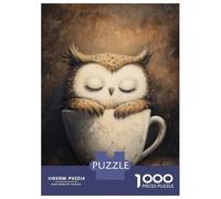 Puzzle 1000 Pièces pour Adolescents Sleeping Owl in Coffee Cup Puzzles pour Adultes - Jeu Manuel - Assemblage De Motifs - Cadeau d'anniversaire Unique 38x26cm/1000pcs