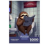Puzzle 1000 Pièces pour Adolescents Sloth Reading on Toilet Puzzle Adulte - Jeu De Construction - Difficile - Cadeau Unique pour Anniversaire Et Noël 52x38cm/1000pcs