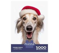 Puzzle 1000 Pièces pour Adolescents Smiling Saluki Dog with Santa Hat Puzzle Adulte Jeux Relaxants Décoration Intérieure Cadeaux d'anniversaire Et Cadeaux Uniques 52x38cm/1000pcs