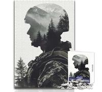 Puzzle 1000 pièces pour Adolescents - Soldat et Montagne - Double Exposition - Confortable et apaisant - Découpe de précision avancée - Dimensions:38x52cm