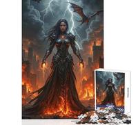Puzzle 1000 pièces pour Adolescents Sorcière Noire dans Une Ville en Flammes Jeu Anti-Stress idée Cadeau Jeu Pratique Collection d'artistes Format 38x52cm