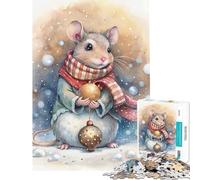 Puzzle 1000 pièces pour Adolescents Souris Aquarelle avec décorations de Noël Activités Amusantes à la Maison améliore la mémoire Jeu Pratique Convient aux 14 Ans et Plus (38x26cm)