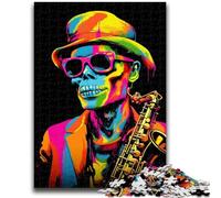 Puzzle 1000 pièces pour Adolescents Squelette Jouant du Saxophone pour Les 14 Ans et Plus Jeu Impossible Cadeau d'anniversaire de Noël 26x38cm