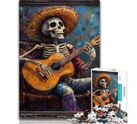 Puzzle 1000 pièces pour Adolescents Squelette Mexicain Jouant de la Guitare, Jeu Stimulant et Jeu Familial avec des pièces entièrement emboîtables de Formes aléatoires 38x26cm