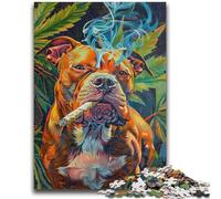 Puzzle 1000 pièces pour Adolescents Staffordshire Bull Terrier Fumeur Jouets éducatifs Amusants à la Maison, Cadeaux d'anniversaire, Cadeaux de Voyage 26x38cm
