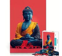 Puzzle 1000 pièces pour Adolescents,Statue de Bouddha Bleu,découpe précise,Jeu d'exercice cérébral,détente et Divertissement pour Un Anniversaire (50x75cm)