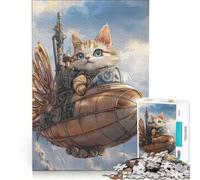 Puzzle 1000 pièces pour Adolescents Steampunk Aventures de Chats décoration Murale Cadeau d'anniversaire renforcer l'amour Entre Les Couples 50x75cm