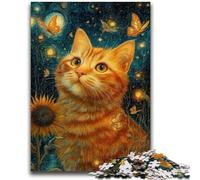 Puzzle 1000 pièces pour Adolescents, Style Night Sky, Chat Orange, Puzzles pour Adultes, Jeux éducatifs, décoration d'intérieur, idéal pour la décoration de Bureau (26x38cm)