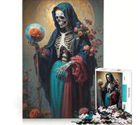 Puzzle 1000 pièces pour Adolescents sur Le thème de la Sainte Mort avec Globe Rose Jouet Anti-Stress pour s'amuser en Famille Cadeau pour Les Amis et la Famille 50x75cm