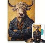 Puzzle 1000 pièces pour Adolescents Taureau en Costume Peinture aux Bords précis Art Entraînement Mental Jeu Calme et Amusant Cadeau d'anniversaire Artistique (50x75cm)