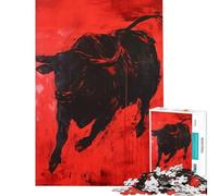 Puzzle 1000 pièces pour Adolescents Taureau Noir sur Fond Rouge Jeu éducatif Jouet d'apprentissage activité Artistique Cadeau découpe de précision (Taille 38x52cm)
