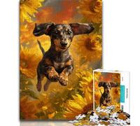 Puzzle 1000 pièces pour Adolescents Teckel Courant Parmi Les tournesols Puzzles pour Adolescents avec Affiche Assortie et fiche de Questions pour Les 14 Ans et Plus 38x26cm