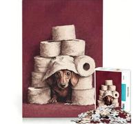 Puzzle 1000 pièces pour Adolescents : Teckel dans Une forteresse de Papier Toilette, Jeu Impossible, Difficile et Stimulant, Cadeau d'anniversaire ou de Noël Original 50x75cm