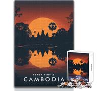 Puzzle 1000 pièces pour Adolescents - Temple du Bayon,Cambodge - Jeu Impossible - Cadeau pour Femmes - Idée Cadeau pour Un Père Noël Secret - Dimensions : 38x52cm