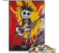 Puzzle 1000 pièces pour Adolescents, tête de Mort Style Basquiat Jouant de la Guitare, idéal comme Cadeau pour Toute la Famille (Taille 50x75cm)