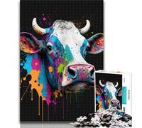 Puzzle 1000 pièces pour Adolescents Têtes de Vache colorées 1000 pièces pour Adolescents, Anti-Stress, défi Difficile, décoration de la Maison, Jouets 26x38cm