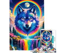 Puzzle 1000 pièces pour Adolescents thème Arc-en-Ciel Loup Cascade Fantastique défi à relever Jouet Anti-Stress décoration Murale à partir de 14 Ans (38x26cm)